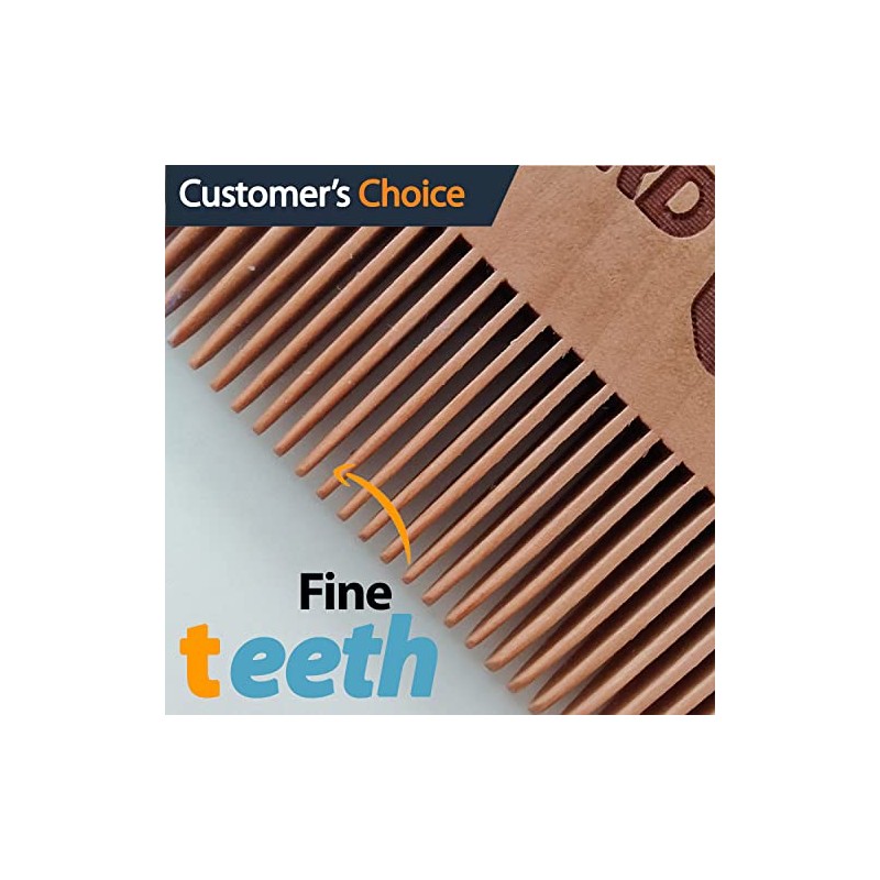 Original Antistatic Wooden Beard Comb, Coarse & Fine Teeth, Moustache
