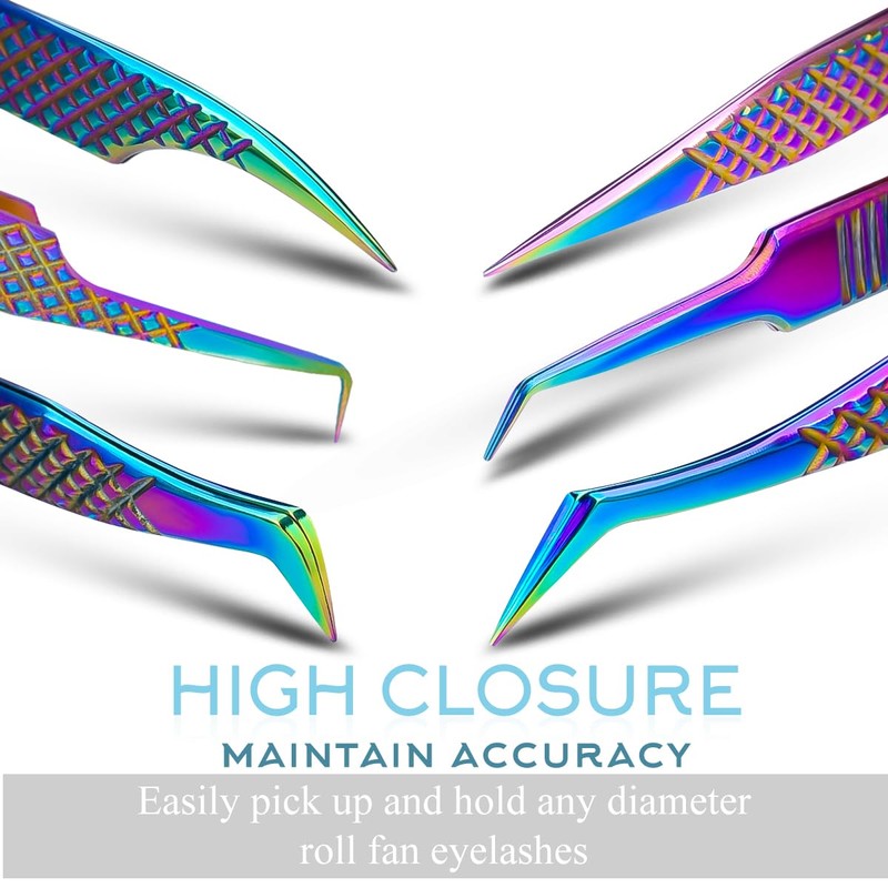 SIVOTE Eyelash Extension Tweezers Fiber Tips Japanese Steel, Set of