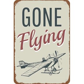 Gone Flying Sign Flying Plane Sign Airplane Decoration Airplane Pilot Tin Sign Wall Poster Decor Funny Retro Bar Coffee Club Pub Gift Wall Decor Sign 8x12 Inch