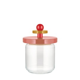 Alessi ES16/75 2 Mr. Sottsass I Suppose Barattolo Ermetico di Design in Vetro con Coperchio in Legno di Faggio, Rosa, Rosso e Giallo
