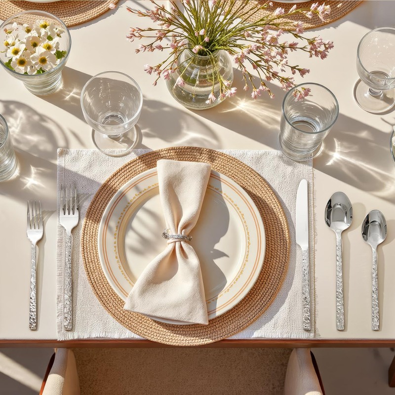 KINGSTONE 20 Pcs Hammered Silverware Set for 4, 18/10 Stainless