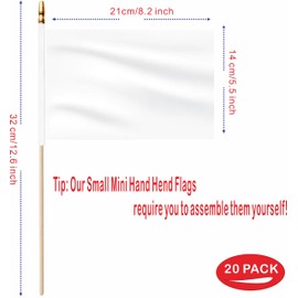 LUSEOAN 20 Pack White Mini Wood Stick Sublimation Flag Set,5x8 Inch Solid Color Blank Hand Held Small Miniature Plain Flags for DIY Graffiti,School,Kids Birthday,Grand Opening Decorations