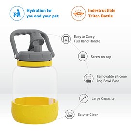 asobu Barkley Tritan Botella de 50 onzas con un tazón de silicona desmontable para perros (mostaza)