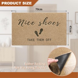 MWAZZLLWelcome Mat Outdoor Indoor Nice Shoes Take Them Off Doormat Easy to Clean Super Absorb Mud Front Door Mats for Entrance,Patio,High Traffic Areas Brown