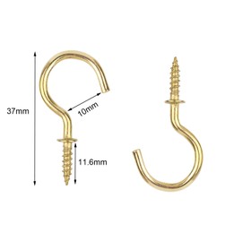GODLOVEM 40 Pieces Brass Plated Metal Screw-in Ceiling Hooks Cup Hooks, 1.46 Inch, Gold