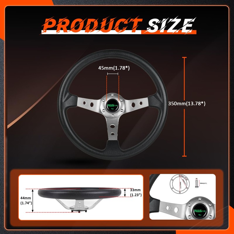 RASTP Universal Drifting Deep Dish Racing Steering Wheel 13.8”/350mm 6