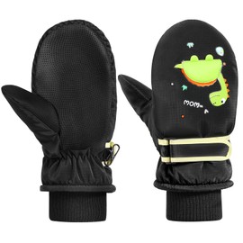 MoKo Kids Skiing Gloves, Toddler Mittens, Thermal Warm Windproof & Windproof Mitten for Boys Girls Skiing Cycling Snowboarding Outdoor Activities for Boys Girls 5-10 Years Old, M, Black