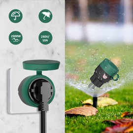 SURNICE Radio Sockets with Remote Control Outdoor, IP44 Waterproof Radio Socket Set 1 + 2, 2300 Watt, for Outdoor Use, 40 m Range, Plug & Play Radio Switch Set (2 Radio Sockets + 1 Remote Control)