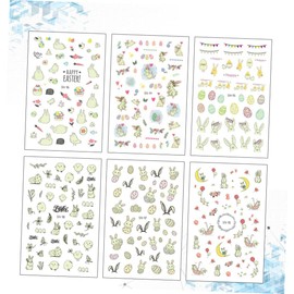 Beavorty DIY Nail Supplies Easter Bunny 6 Sheets Nail Art Sticker for Women Boys and Girls