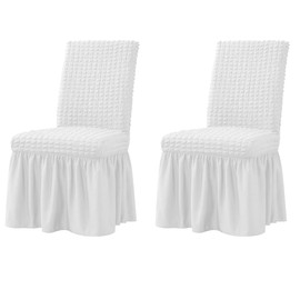 XMNTG Set of 2 Dining Room Chair Slipcovers 1-Piece Stretch Dining Chair Covers Non Slip Washable Furniture Protector with Skirt Country Style for Hotel Ceremony Party (2pc White)