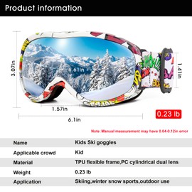 AVV Kids Ski Goggles - Helmet Compatible OTG Ski Goggles for Boys & Girls, Anti-Fog Double-layer lenses Offer 100% UV protection