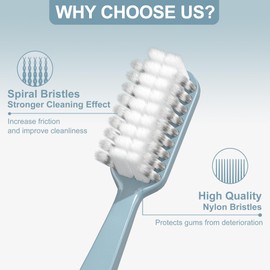 Ayerzeba Firm Toothbrush for Adult, Manual Wider Head Tooth Brush with Tongue and Cheek Cleaner, Hard Bristles, 4 Count, More Efficient and Deeper Cleaning