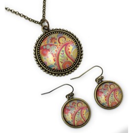 Orange Paisley Necklace and Earring Set for Women