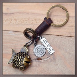 One Limitation AN044 Keychain, Key Ring, Charm, Key, Carp, Leather, Retro, Stylish, Men's, Women's,, Black
