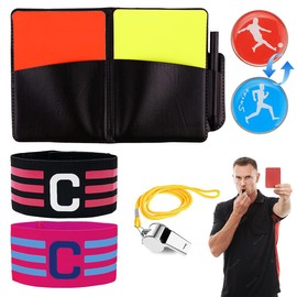 Football Referee Set, Referee Card Set with Football Whistle, Yellow and Red Card, 2 Captain's Armband Football Referee Flip Coin Game Note Cards Referee, for Football Game