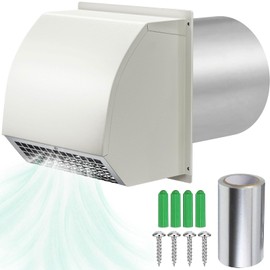 6 Inch Hooded Wall Vent with Damper&Screen, Wall Exhaust Vent Cover Cap, White Dryer Cover Outside, External Extractor Covers Hood for Residential Housing Kitchen Range Hood Air Ventilation