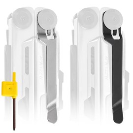 [Paquete de 2] Clips de bolsillo de acero inoxidable - Ajuste perfecto para multiherramienta Leatherman Signal - 1 negro + 1 plata/metal - Añade o reemplaza el clip de cinturón roto en cuestión de