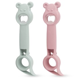 FYY Cute Beer Bottle Opener 2 Pack Multifunction Bear-shaped 4 in 1 Bottle Opener Lid Opener For Arthritic Hands, Jar Can Beer Bottle Soda Can Opener Tool for Jars, Beer, Sauce Bottles Pink & Green