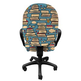 Ambesonne Geek Office Chair Slipcover, Repeating Pattern with Stack of Books Combined with Hearts Coffee and Nerd Glasses, Decorative Stretch and Washable Fabric Cover, Standard Size, Multicolor Cream