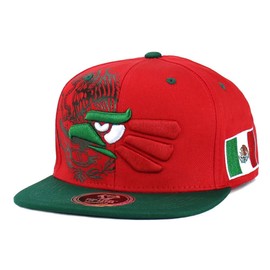 CHL Trading Mexican Hat Snapback Hecho En Mexico Eagle Aguila Flag Flat Bill Baseball Cap (Red - Green)