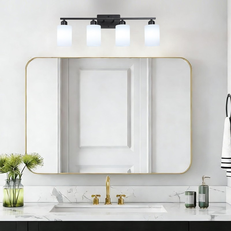 SOTTAE 4-Light Bathroom Vanity Lights, Modern Vanity Lighting with Milky