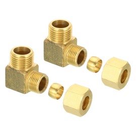 PATIKIL G1/2 Male x 12mm Tube OD Brass Compression Tube Fitting, 2 Pack 90 Degree Elbow Pipe Tube Fitting for Plumbing, Hose Connector