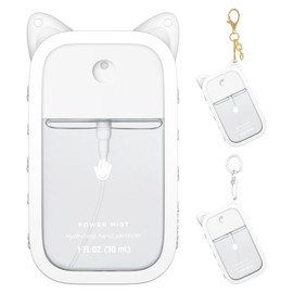 1 Pack Silicone Case Compatible with Touchland Hand Sanitizer Spray (Fit for 1 FL OZ/30 mL Ver), Portable keychain Cute Color Ears (White)