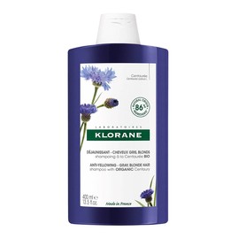 Champú Klorane anti amarilleo con Centaury para cabello rubio, blanco, plateado, pastel con pigmentos azules naturales, Deluxe Size - 13.5 fl.oz.