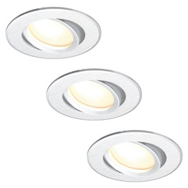 HCFEI Set of 3 LED Recessed Spotlights Flat DIM 120° 230 V 3 W Warm White 3000 K Installation Hole 68-75 mm Brushed Silver Swivelling Installation Depth 25 mm