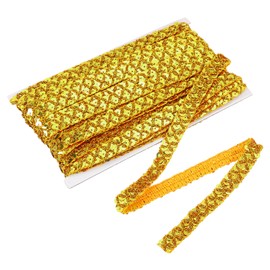 uxcell 14 Yards Sequins Trim Ribbon 0.6 Inch Sequin Gimp Braid Trim Beaded Lace Ribbon Paillette Fabric Flat Trims Strips for Crafts Sewing Clothes Home Party Decoration, Dark Gold
