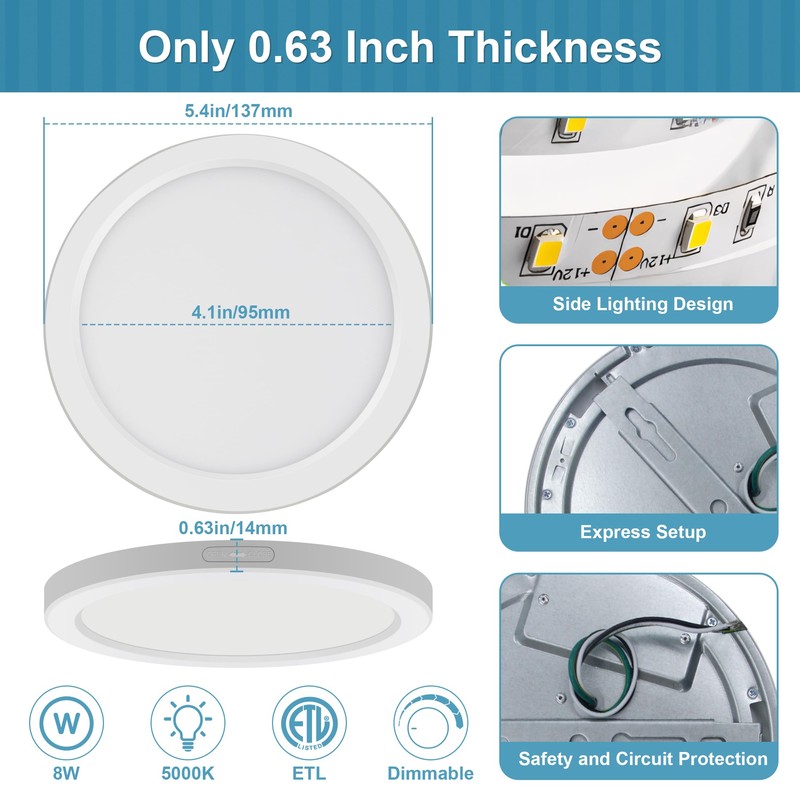 NOVELUX 5" Flush Mount Ceiling Light Dimmable, 5000K White LED