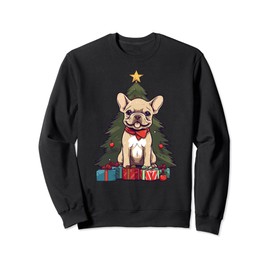 Christmas Tree, ornaments and Cute Frenchie Santa Christmas Sweatshirt