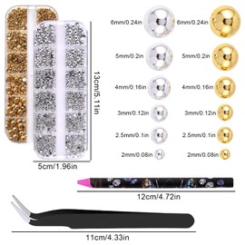 Gold Silver Half Round Pearl Nail Charms,2 Boxes Flatback Nail Beads with Pickup Pencil and Tweezers,Nail Pearls Rhinestones Kit for Nails Art Supplies Face Makeup and Crafting