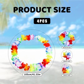 4 Pcs Hawaiian Style Lei Set,Hawaiian Flower Leis Necklace Headband Bracelets Wristband,Fancy-dress Party Accessories,Summer Beach Themed Tropical Party Decorations for Kid and Adult (Multi-colored)