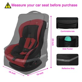 LARIPOP Car Seat Travel Bag for Airplane,Infant Seat Travel Bag with Shoulder Strap,Padded Car Seats Backpack with Reflective Stripes,Large Carseat Carrier Bag Travel Car Seat Cover, Black