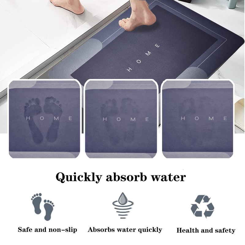 Super Absorbent Bath Mat Quick-Drying Thin Bathroom Mat Non-Slip Stain
