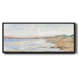 Renditions Gallery Decor Wall Art Paintings Shoreline Sketch Floater Framed Modern Coastal Canvas for Bedroom Office Kitchen Lobby - 24"X60" Black GAL031