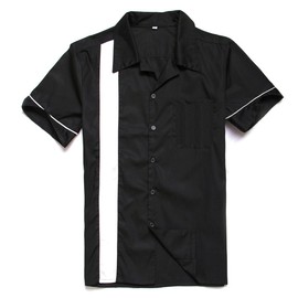 Anchor MSJ Men's 50s Male Clothing Rockabilly Style Casual Cotton Blouse Mens Fifties Bowling Dress Shirts (S) Black