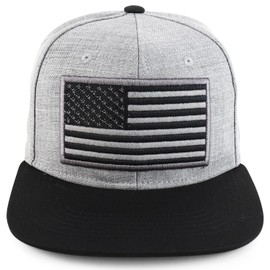 Trendy Apparel Shop Oversized USA Flag Embroidered Structured Flatbill Snapback Cap - Heather Grey Black