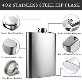 2 x Hip Flask with Funnel, 4 oz. 304 Stainless Steel Hip Flask, 100% Leak-Proof, Portable Hip Flask for Men and Women