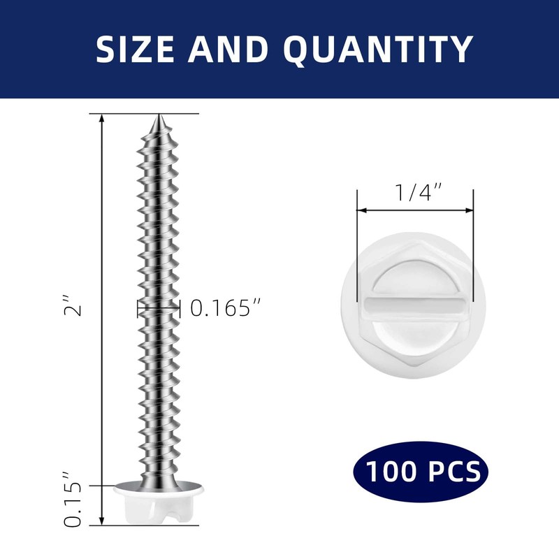 MewuDecor #8 x 2 White Painted Hex Washer Head Self