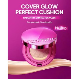 SKINTIFIC Base de Maquillaje Cushion de Alta Cobertura y Acabado Glow - Maquillaje Long-Lasting Hidratante con Péptidos y Ácido Hialurónico - Efecto Sin Poros y Protección Anti-Oxidación(03 Petal)