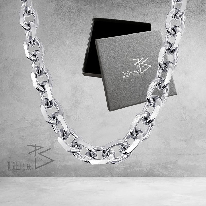 RUGGED STEEL Stainless Steel Necklace 11 mm Wide Solid Anchor