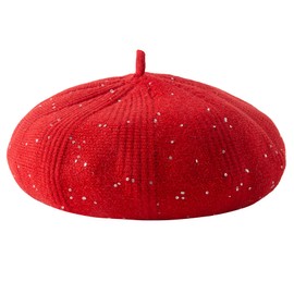 Lanzom Classic Knitted Berets for Women Stylish French Beret Hats for Women Girls Lady Beret Hat (US, Alpha, Small, X-Large, Red)