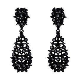 EVER FAITH Clip On Earrings Women's Crystal Hollow Teardrop Tear Drop Dangle Party Accessories Earrings Red Black Tone, Crystal, Crystal