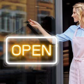 16''×9'' Open Signs for Business, Bright High Visibility Open Sign LED Powered by USB with ON/OFF Switch, Adjustable Brightness COB Open Signs for Bar Shop Restaurants Coffee Hotel Salon Wall Window Storefront (Horizontal)