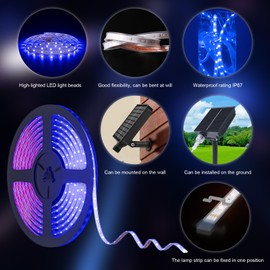 MIWATT Solar Strip Lights, Outdoor Rope Light with Remote Control Timer PVC Tube Cover Lights Strip Waterproof for Bedroom Garden Patio Pool Christmas Decoration (5m, Blue)