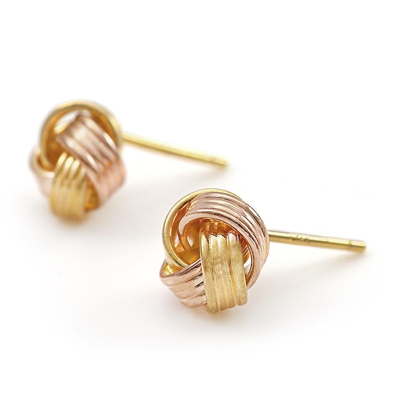 Barzaz Women's Earrings, Mizuhiki Motif, Gold, Pink Gold, Bicolor Small,