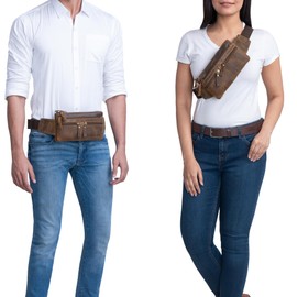 STILORD 'Damian' Large Leather Belt Bag Vintage Waist Bag for Men Women Modern Bum Bag Elegant Belt Pouch for Jogging Festival Travel Genuine Leather, Colour:vinto - Brown