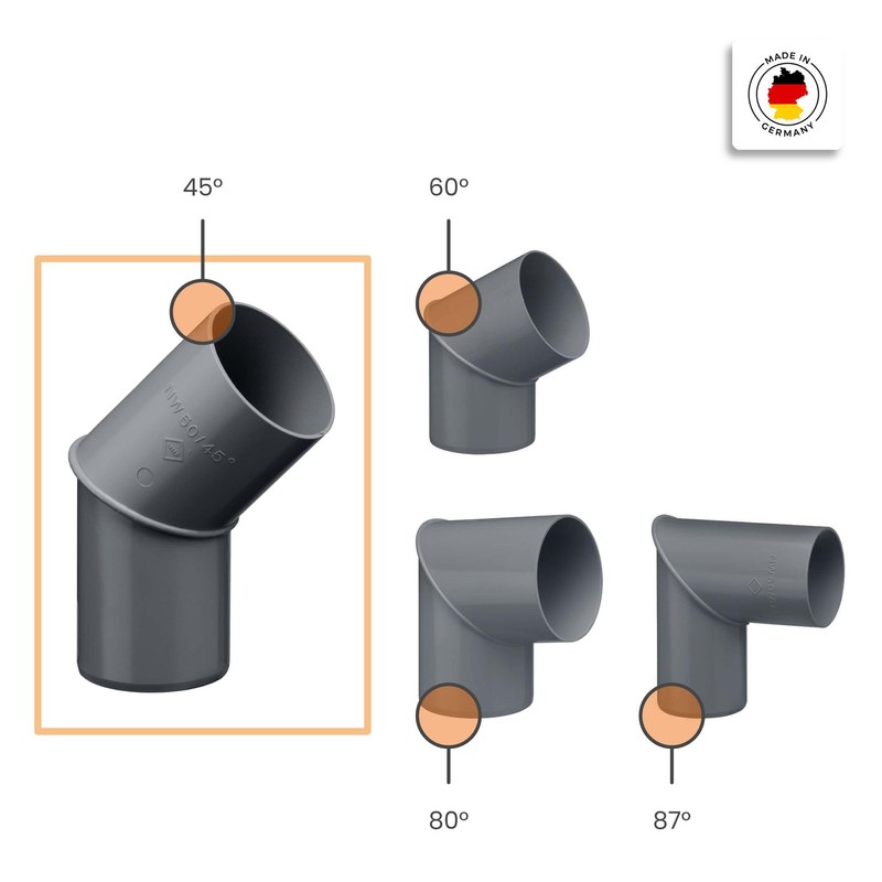 INEFA Rain Pipe Elbow 45 Degrees for Downpipe, PVC DN75